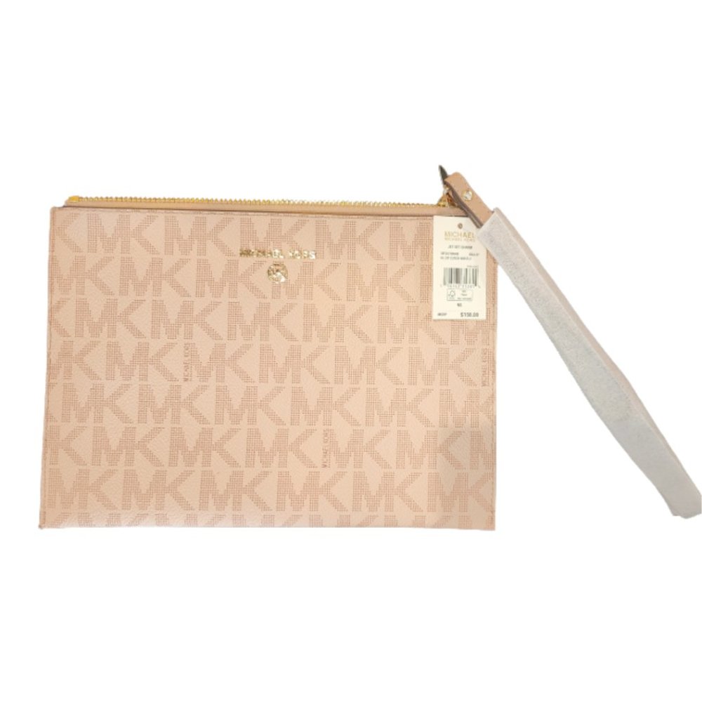 NWT MICHAEL KORS JET SET TRAVEL XL CLUTCH WRISTLET SIGNATURE IN BALLET MSRP $158